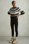 Reiss Black/camel Indi Fuzzy Fairisle Pattern Crew Neck Jumper In Black/camel