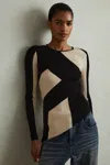 Reiss Black/camel Knitted Colourblock Asymmetric Top In Black/camel