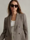 Reiss Black/camel Petite Wool Blend Double Breasted Dogtooth Blazer
