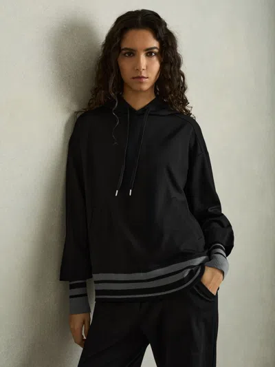 Reiss Black/charcoal Drawstring Jersey Hoodie