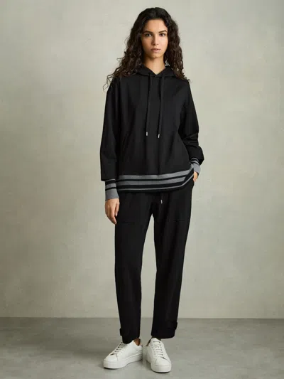 REISS BLACK/CHARCOAL DRAWSTRING TAPERED JERSEY JOGGERS