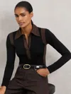 Reiss Black/chocolate Brown Jersey Colour-block Collared Shirt In Multi