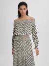 Shop Reiss Black/cream Striped Bardot Cropped Top