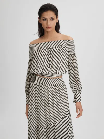 Reiss Black/cream Striped Bardot Cropped Top
