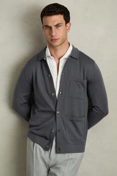Reiss Blackend Blue Merino Wool Button-through Cardigan