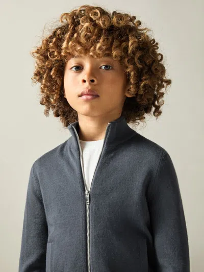 Reiss Blackened Blue Hampshire 3-9 Yrs Merino Wool Blend Zip Through Cardigan
