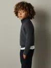 Reiss Blackened Blue Blackhall 9-13 Yrs Merino Wool Half-zip Funnel Neck Jumper