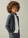 Reiss Blackened Blue Hampshire 9-13 Yrs Merino Wool Zip-through Funnel-neck Cardigan
