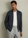 Reiss Hampshire Long Sleeved Merino Wool Zip Through Funnel Neck Shirt In Blue