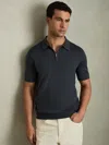 Reiss Blackened Blue Merino Wool Half-zip Polo Shirt