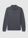 Reiss Mens Milburn Open-collar Merino-wool Polo Shirt Blackened Blue In Gray