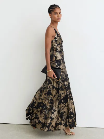 Reiss Black/gold Metallic-jacquard Strappy Cut-out Maxi Dress In Animal Print