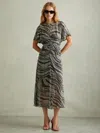 Reiss Tabitha Animal-print Ruched Woven Midi Dress In Gray