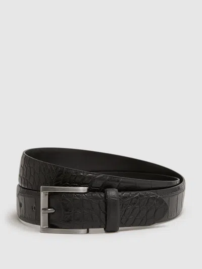 Reiss Black/gunmetal Albany Leather Crocodile Print Belt