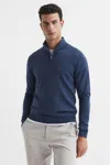Reiss Azure Merino Wool Half-zip Funnel Neck Jumper In Blue