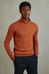 Reiss Blackhall - Hot Orange Merino Wool Half-zip Funnel Neck Jumper, L
