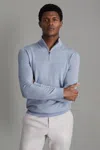 Reiss Soft Blue Melange Blackhall Merino Wool Half-zip Funnel Neck Jumper