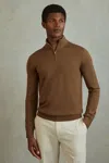 Reiss Blackhall - Tobacco Brown Merino Wool Half-zip Funnel Neck Jumper, Xs