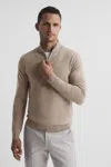 Reiss Blackhall Long Sleeved Merino Funnel Neck Sweater In Wheat Melange
