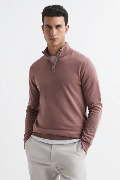 Reiss Blackhall - Woodrose Zip Up Knitted Jumper, Uk X-small In Woodrose