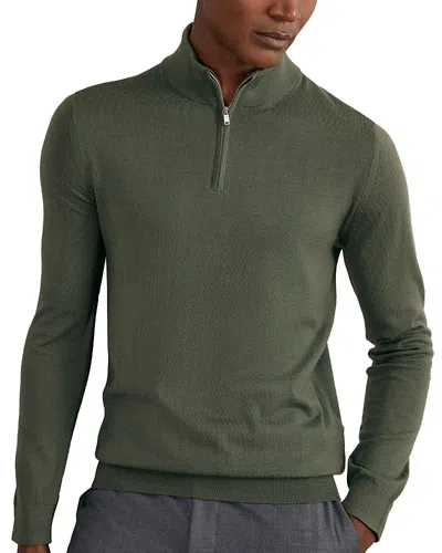 Reiss Blackhall Long Sleeved Half Zip Funnel Neck Merino Wool Sweater In Green