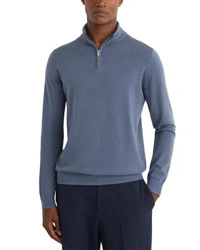 Reiss Blackhall Merino Funnel Neck Half Zip Pullover In Blue