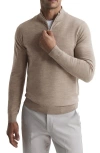 Reiss Blackhall Long Sleeved Merino Funnel Neck Sweater In Wheat Melange