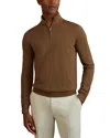 Reiss Tobacco Brown Merino Wool Half-zip Funnel Neck Jumper In Tobacco Brown
