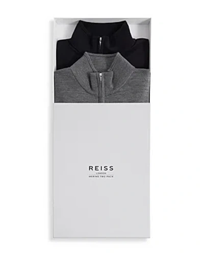 Reiss Blackhall Slim Fit Quarter Zip Polo Shirts - 2 Pack In Navy/derby Gray