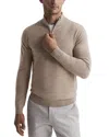 Reiss Blackhall Long Sleeved Merino Funnel Neck Sweater In Wheat Melange