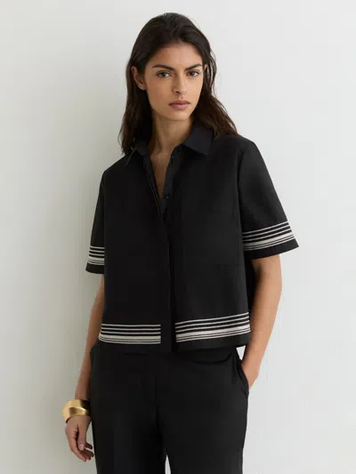 Reiss Womens Black Ivory Cat Stripe-detail Cotton Shirt