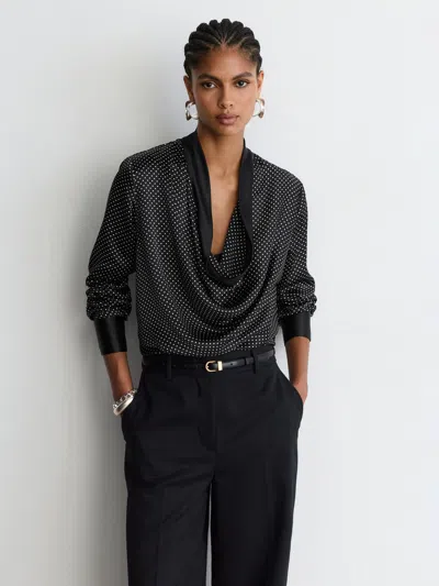 Reiss Black/ivory Diana Silk Polka-dot Cowl-neck Blouse