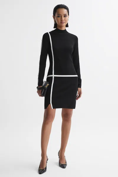 Reiss Black/ivory Knitted Bodycon Mini Dress