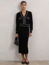 Reiss Black/ivory Petite Wool-blend Tipped Dress With Cashmere In Multi