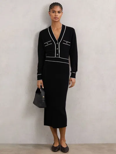 Reiss Black/ivory Petite Wool-blend Tipped Dress With Cashmere In Multi
