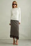 Reiss Ivy Stripe Lace Trim Midi Skirt In Black/ivory