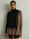 Reiss Womens Black/mink Sophia Colour-block Roll-neck Knitted Jumper