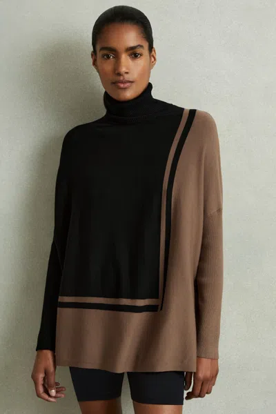 Reiss Womens Black/mink Sophia Colour-block Roll-neck Knitted Jumper