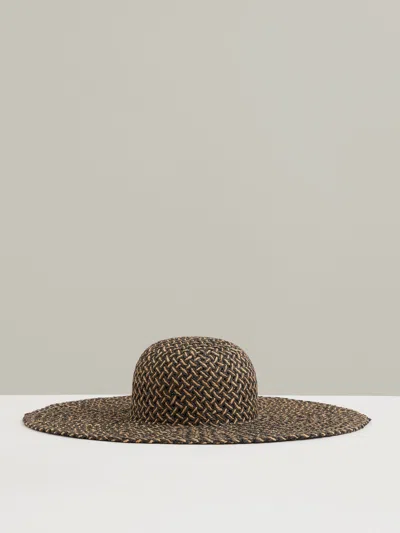 Reiss Black/natural Straw Basket-weave Sun Hat In Multi