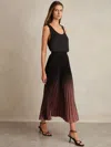 Reiss Black/pink Ombré Pleated Midi Skirt In Brown