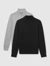 Reiss Black/soft Grey Blackhall 2 Pack 2 Pack Of Merino Wool Zip-neck Jumpers In Multi