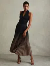 Reiss Black/taupe Ombre Pleated Midi Skirt In Black