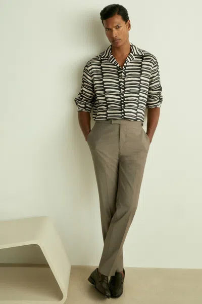 Reiss Black/white Abstract-print Twill Cuban-collar Shirt