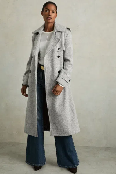 Reiss Black/white Alba Petite Wool-blend Double-breasted Check Trench Coat