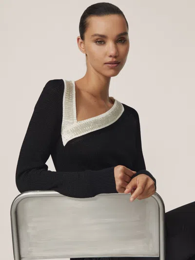 Reiss Black/white Bead-detail Asymmetric Knit Jumper