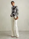 Reiss Black/white Checked Ruched Top In Black