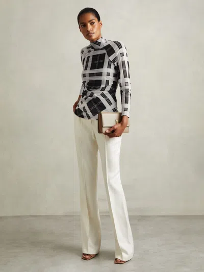 Reiss Black/white Checked Ruched Top