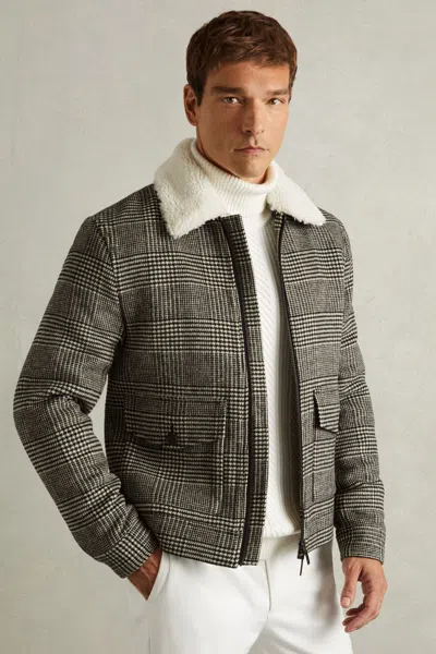 Reiss Black/white Wool-blend Twill Zipped Jacket
