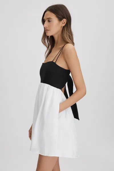 Reiss Black/white Linen Colourblock Mini Dress
