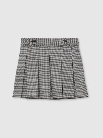 REISS BLACK/WHITE HOUNDSTOOTH CHECK PLEATED SKIRT